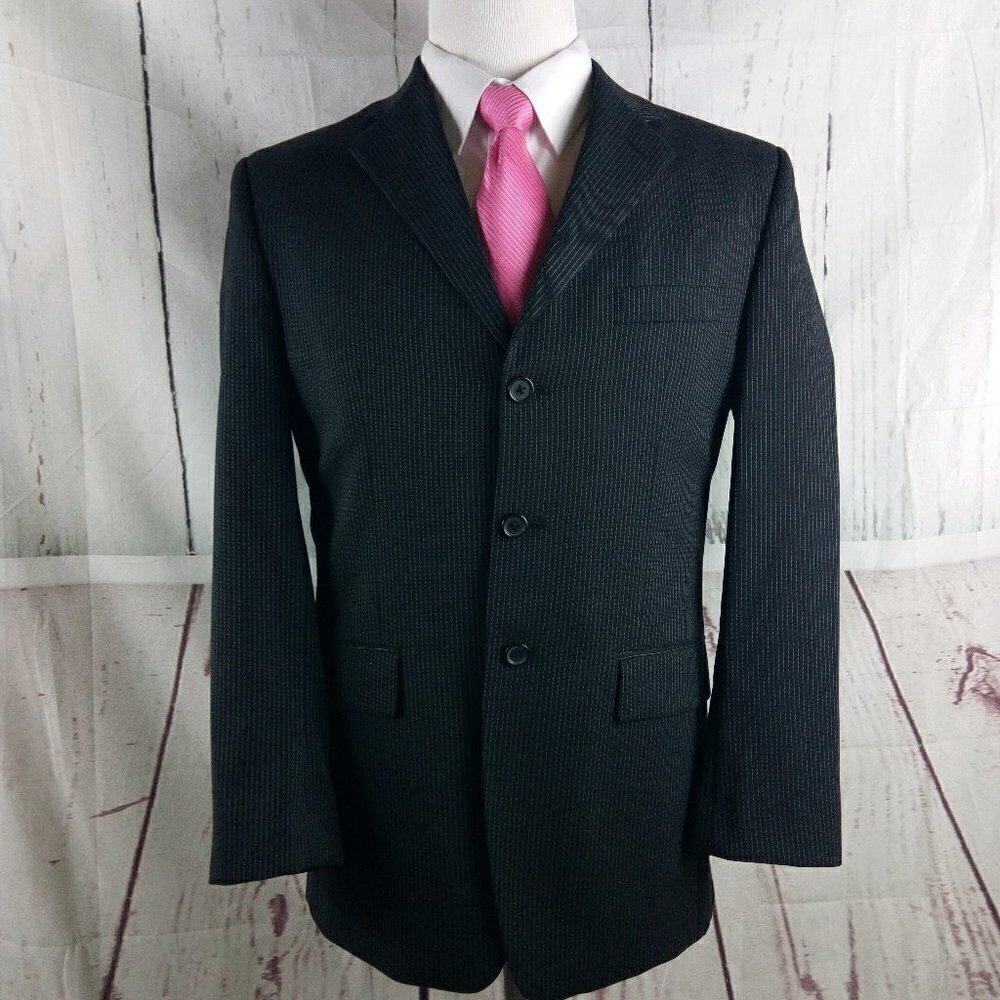 Apt. 9 Wool Blend 38R 3 Button Black Pinstripe Suit Blazer Jacket
